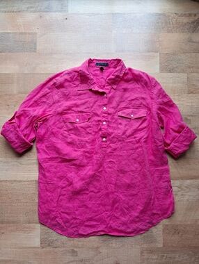 Lauren Ralph Lauren Hot Pink Linen Button-Down Shirt
